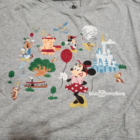 Disney World Women's XL Minnie Mouse 4 Park Graphic Sweatshirt Cropped Grey - Picture 2 of 6